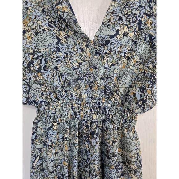 Maje Rachelli Blue Floral Chiffon Ruffled Elegant Midi Dress, Size Small (36) - Picture 6 of 15